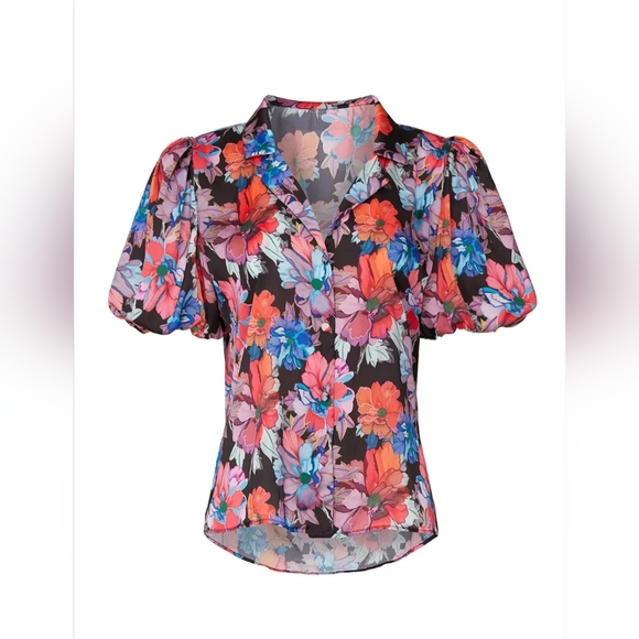 Lobo Rosa Multi-color Floral Balloon Puffy Sleeve Blouse Size XS - Picture 14 of 15